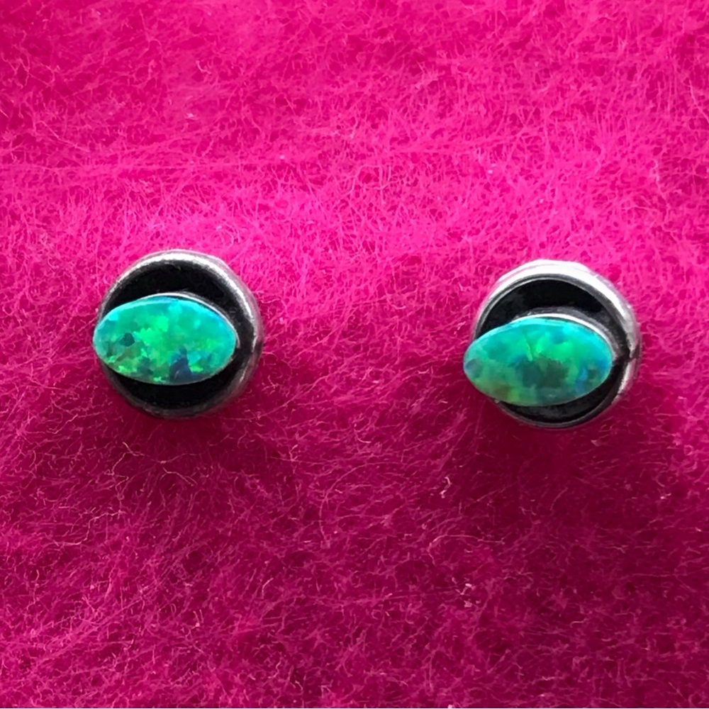 Fiery Blue Opal Stud Earrings